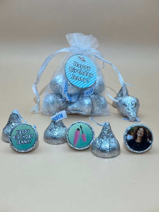 Adult Birthday Organza Bag Hershey Kisses Green and Blue Theme