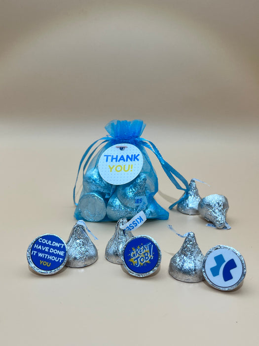 Employee Appreciation Organza Bag Hershey Kisses Blue Theme