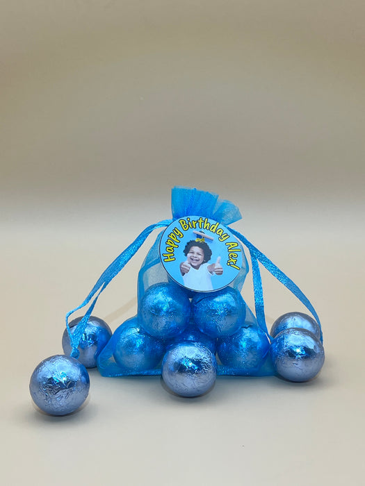 Boy Birthday Organza Bag Chocolate Balls Blue Theme