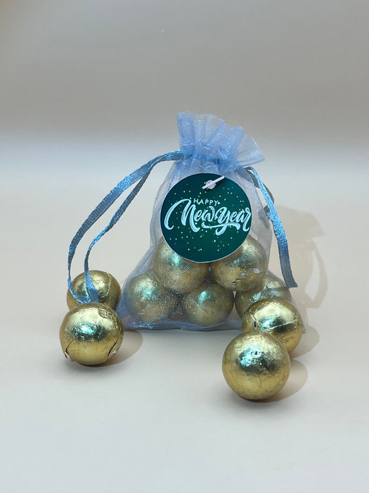 New Years Organza Bag Chocolate Balls Green and White Theme