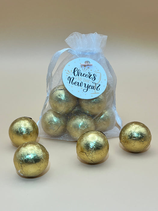 New Years Organza Bag Chocolate Balls White and Gold Theme