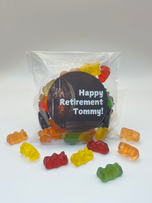 Retirement Clear Bag Gummy Bears Whiskey Theme